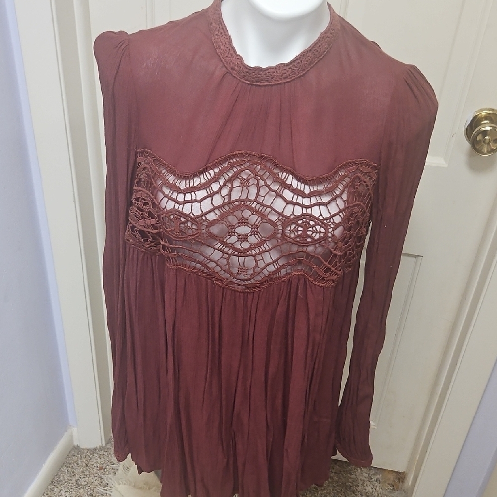 Free People Rust Crochet  Gauze Dress
